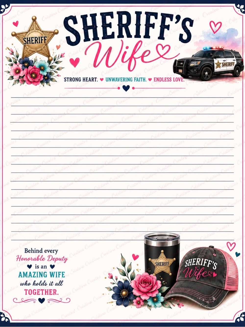 Sheriff's Wife Floral Notepad - Pink & Navy
